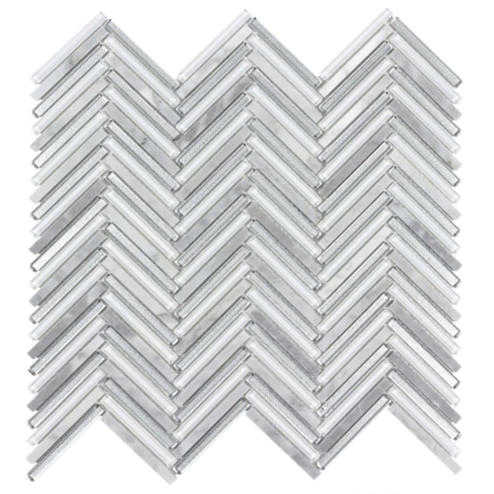 Seasons in Frost Herringbone Glass Tile