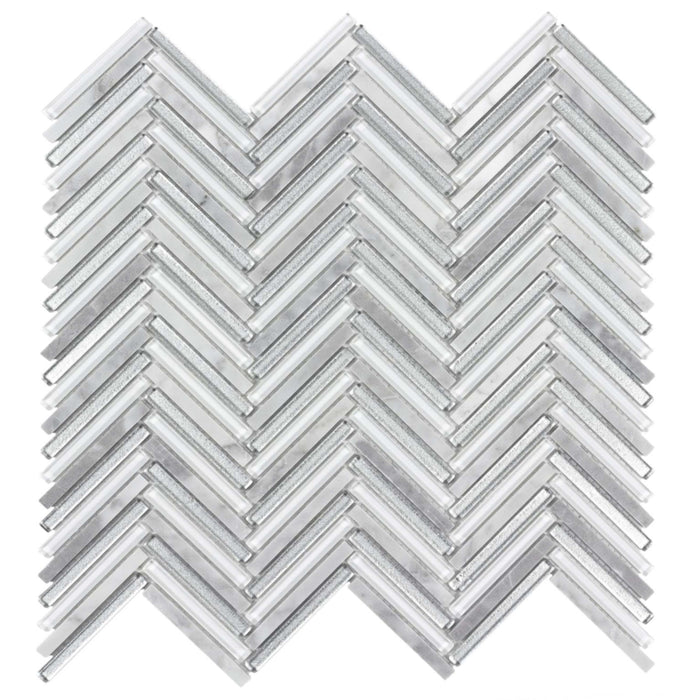 Seasons in Frost Herringbone Glass Tile