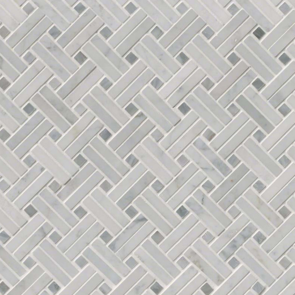 Carrara White in Carrara White - Basketweave Polished Natural Stone