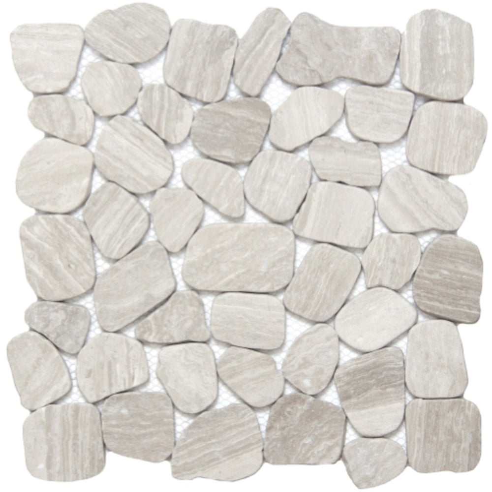Cultura in Cream 12" X 12" Pebble On Mesh Natural Stone
