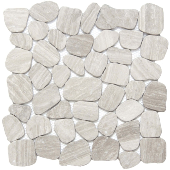 Cultura in Cream 12" X 12" Pebble On Mesh Natural Stone