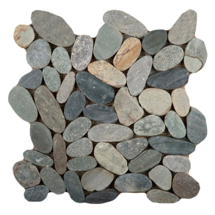 Venetian Pebbles in Multi Color 12" X 12" Flat Pebbles Natural Stone