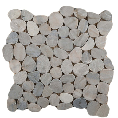 Venetian Pebbles in Silver 12" X 12" Flat Pebbles Natural Stone
