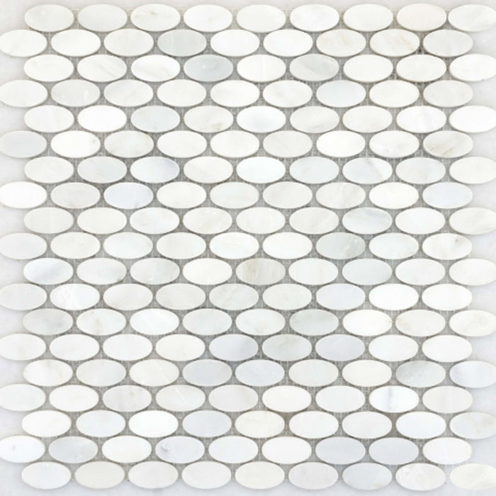 Marble Winter Frost in Winter Frost Oval Mosaic - Mesh Mosaic Natural Stone