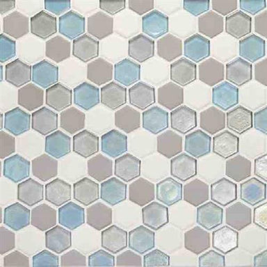 Coastal Keystones in Mediterranean Mist Hexagon Mosaic Glass Tile
