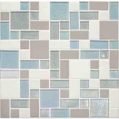 Coastal Keystones in Mediterranean Mist Block Random Mosaic Glass Tile
